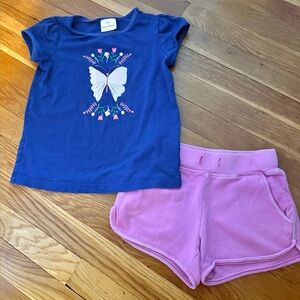 Bundle of Hanna Andersson 120/6-7 Glimmer Art Tee & Mini Boden 7 Pink Shorts